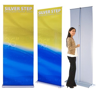 Silver Aluminium Roll Up Standee, For Promotional Activities